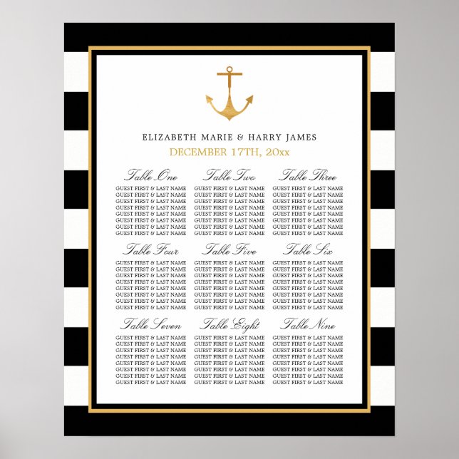 Poster Gráfico de Sentos de Casamento de Âncoras Douradas (Frente)