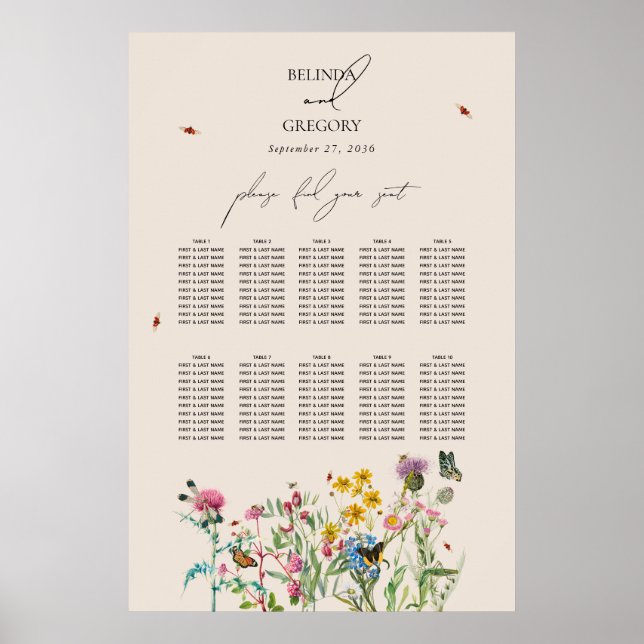 Poster Gráfico de Sentos de Casamento de Jardim de Flores (Frente)