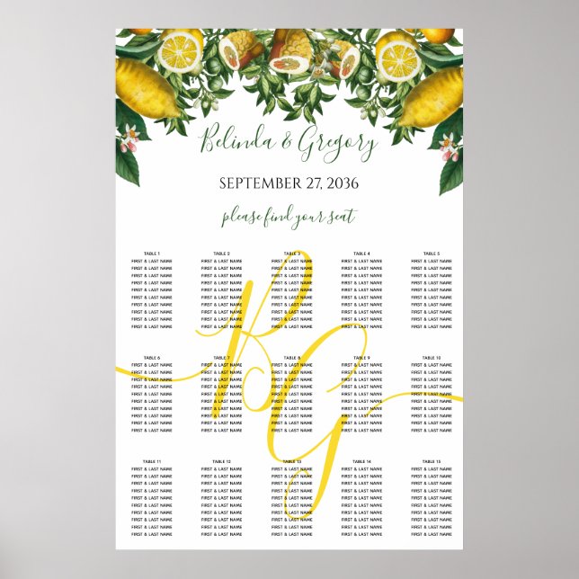 Poster Gráfico de Sentos de Casamento Rustic Yellow Lemon (Frente)