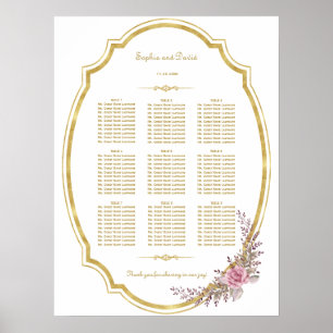 Poster Gráfico de Seposição de Quadro Dourado Floral de B