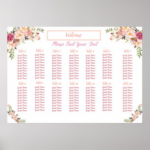 Poster Gráfico de Seposição Floral de Cores Aquáticas