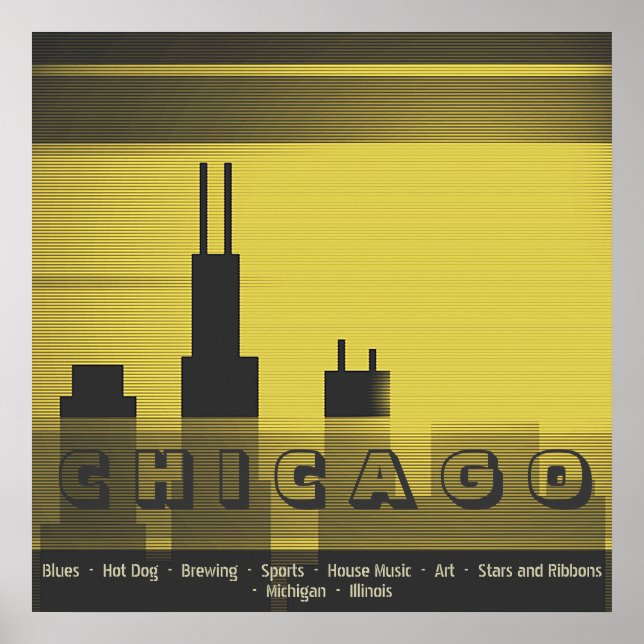 Poster Gráfico de sol e sunset da cidade de Chicago (Frente)