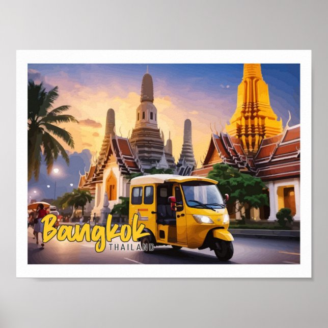 Poster Gráfico de Viagem de Pop de arte de Bangkok na Tai (Frente)