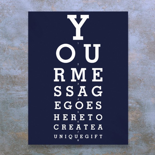 Poster Gráfico de Visão Divertido Azul Marinho com Mensag (Navy Blue Fun Eyesight Chart Custom Message)