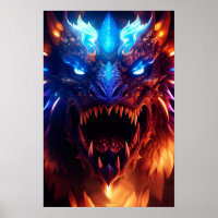 Gráfico do Dragão Fantástico Azul e Vermelho Brilh