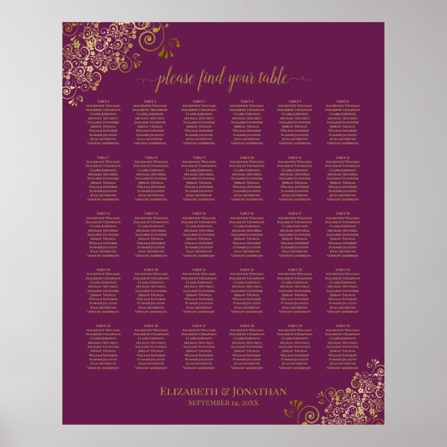 Poster Gráfico Dourado 30 de Casamento de Mesa Roxo (Frente)