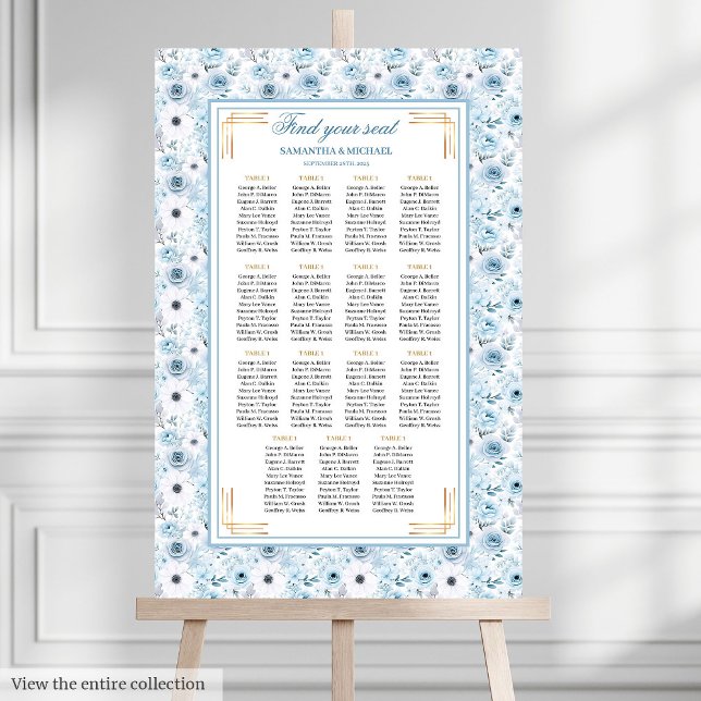Poster Gráfico Dourado de assentos de Pastel Azul-Boêmia (Beautiful Bohemian Pastel Blue Gold Seating Chart

)