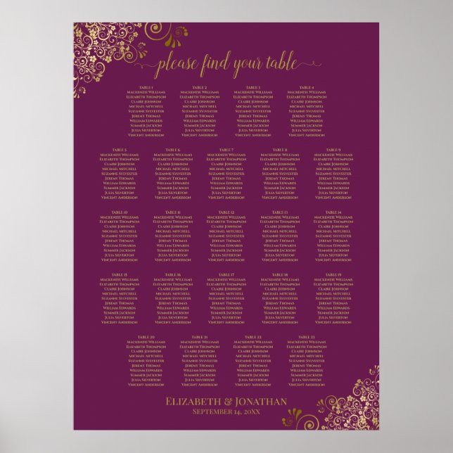 Poster Gráfico Dourado de Casamento de Casamento de Mesa  (Frente)