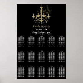 Poster Gráfico Dourado de Casamento de Chandelier Preto