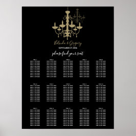 Poster Gráfico Dourado de Casamento de Chandelier Preto