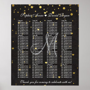 Poster Gráfico Dourado de Casamento de Couro Preto de Con