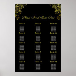Poster Gráfico Dourado de Casamento de Deco de Arte Preta