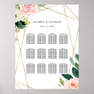 Poster Gráfico Dourado de Casamento Floral Branco Blush