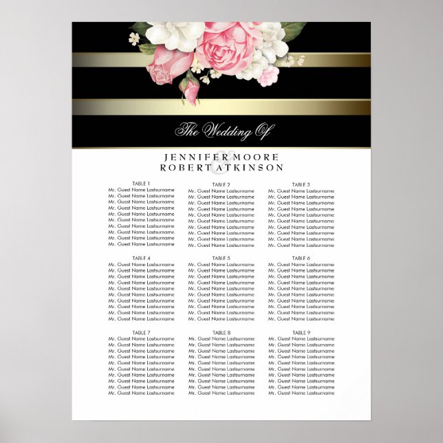 Pôster Gráfico Dourado de Casamento Floral de Casamento P (Frente)