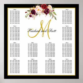 Poster Gráfico Dourado de Casamento Floral Negro