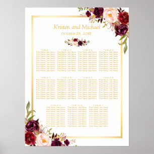 Poster Gráfico Dourado de Casamento Floral Vermelho Brilh