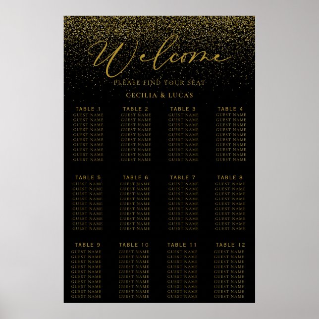 Poster Gráfico Dourado de Casamento Negra Confetti Boho (Frente)