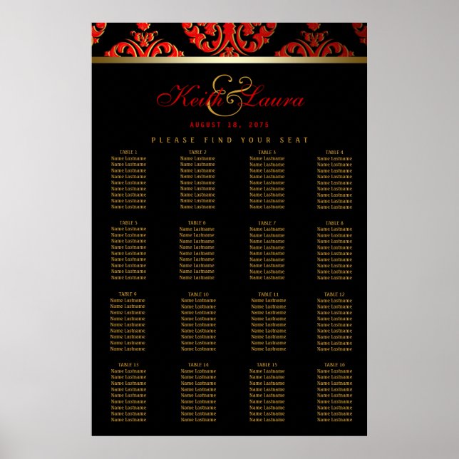 Poster Gráfico Dourado de Casamento Vermelho Negro (Frente)