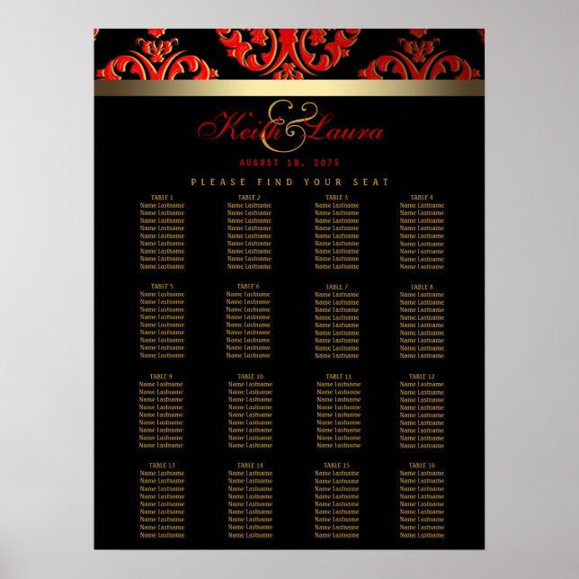Poster Gráfico Dourado de Casamento Vermelho Negro (Frente)
