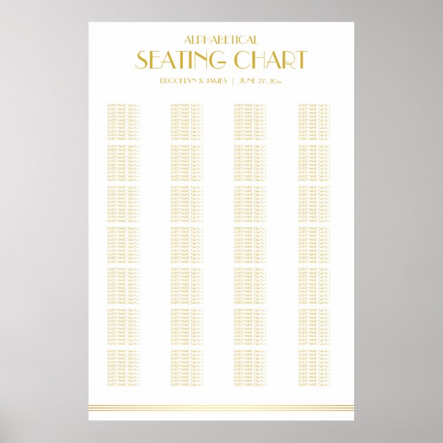 Poster Gráfico Dourado de Casamentos Alfabéticos 24x36 (Frente)