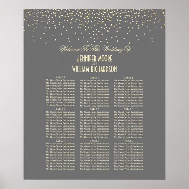 Poster Gráfico Dourado de Seções de Casamento de Pontos d (Frente)