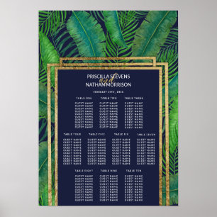 Poster Gráfico Dourado de Sentados Azuis Verde-Palm Palm