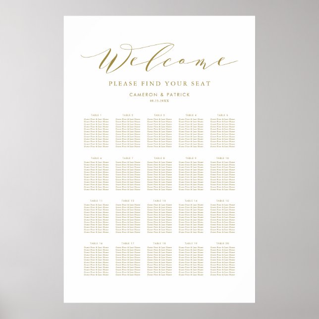 Poster Gráfico Dourado de Sentados de Casamento de Script (Frente)