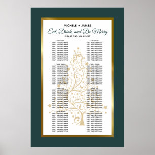 Poster Gráfico Dourado do Casamento no inverno Verde Esme