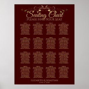 Poster Gráfico Dourado e Auburn Brown 16 Mesa Casamento S