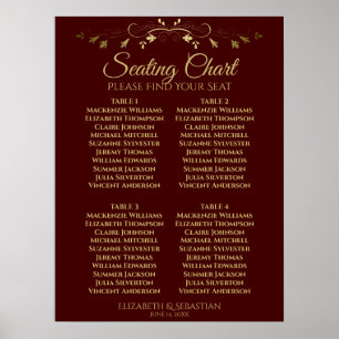 Poster Gráfico Dourado e Auburn Brown 4 Mesa Casamento