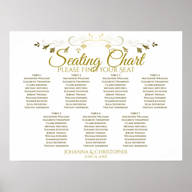 Poster Gráfico Dourado e Branco Elegante 7 Mesa Casamento (Frente)