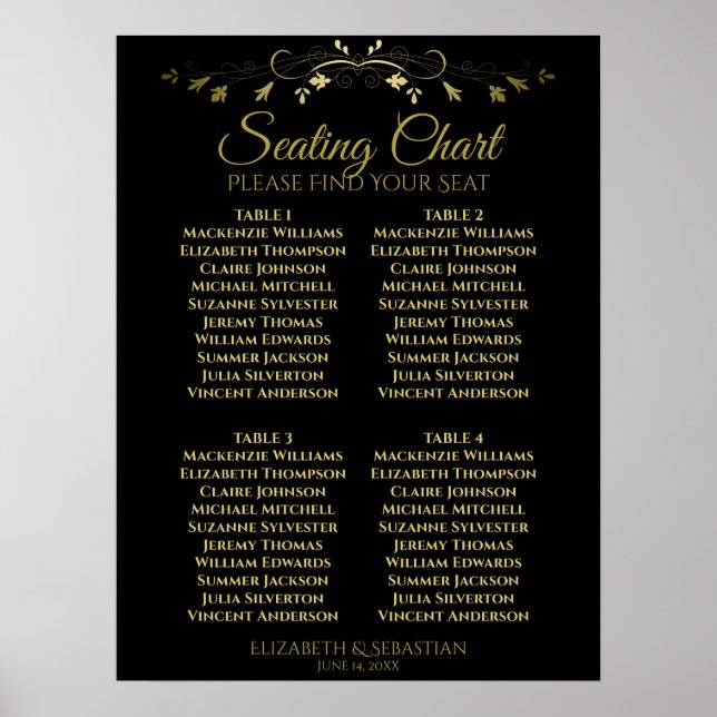 Poster Gráfico Dourado e Preto 4 de Casamento de Mesa Ele (Frente)