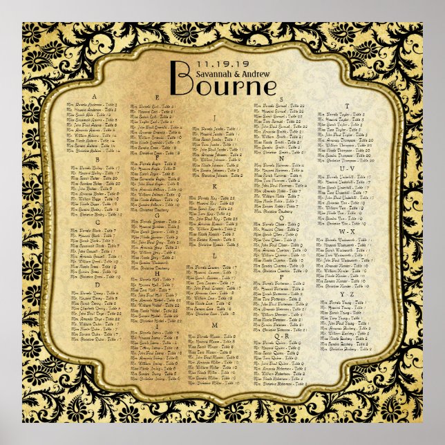 Poster Gráfico Dourado e preto de lugares para Casamentos (Frente)