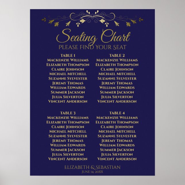 Poster Gráfico Dourado Elegante e Marinho 4 de Casamento  (Frente)