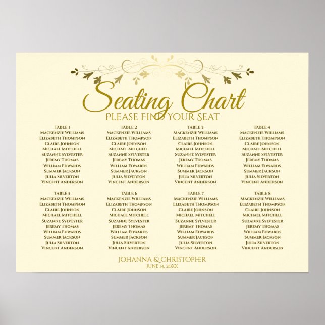 Poster Gráfico Dourado Elegante e Mesa 8 (Frente)