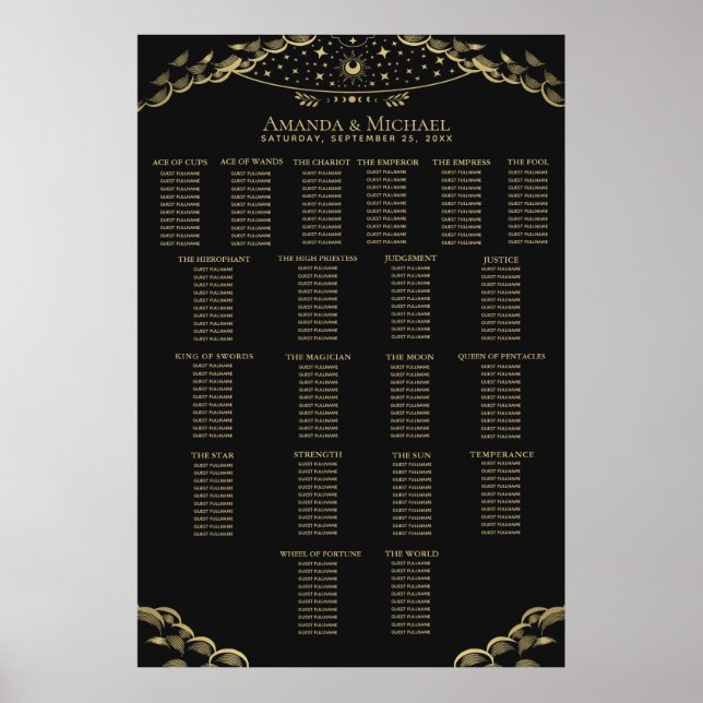 Poster Gráfico Dourado Elegante Mystical Tarot Casamento (Frente)