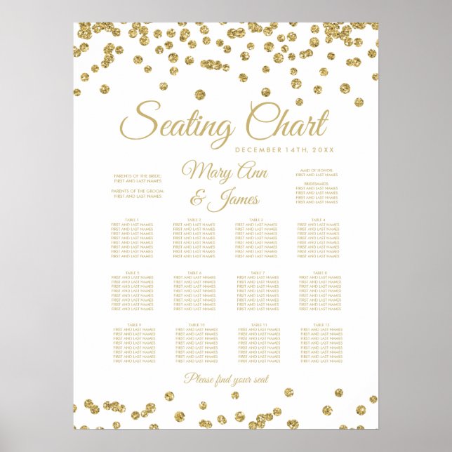 Pôster Gráfico Dourado Faux Glitter Confetti Branco (Frente)