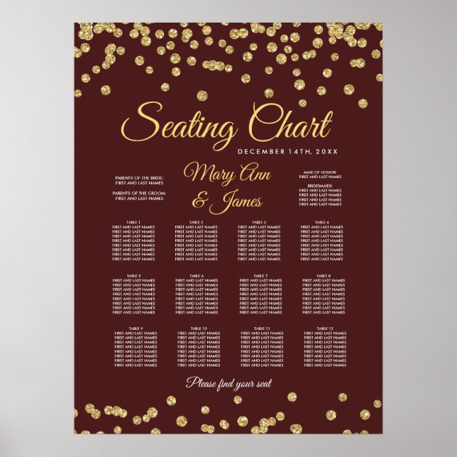 Poster Gráfico Dourado Faux Glitter Confetti Marsala (Frente)