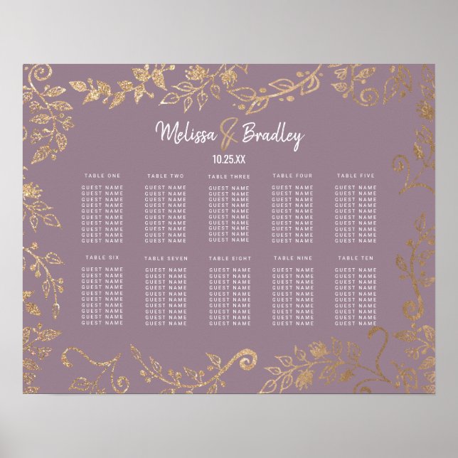 Poster Gráfico Dourado Floral de Sentos Mauve Lilac (Frente)