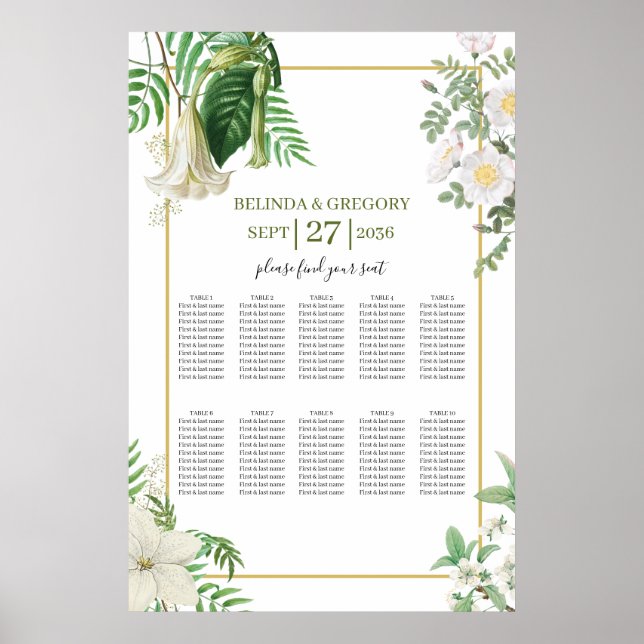 Poster Gráfico Dourado Floral Verde Branco (Frente)