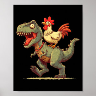 Poster Gràfico engraçado de frango montando dinossauro pa