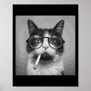 Poster Gráfico Engraçado Gato Fumando Adulto Engraçado