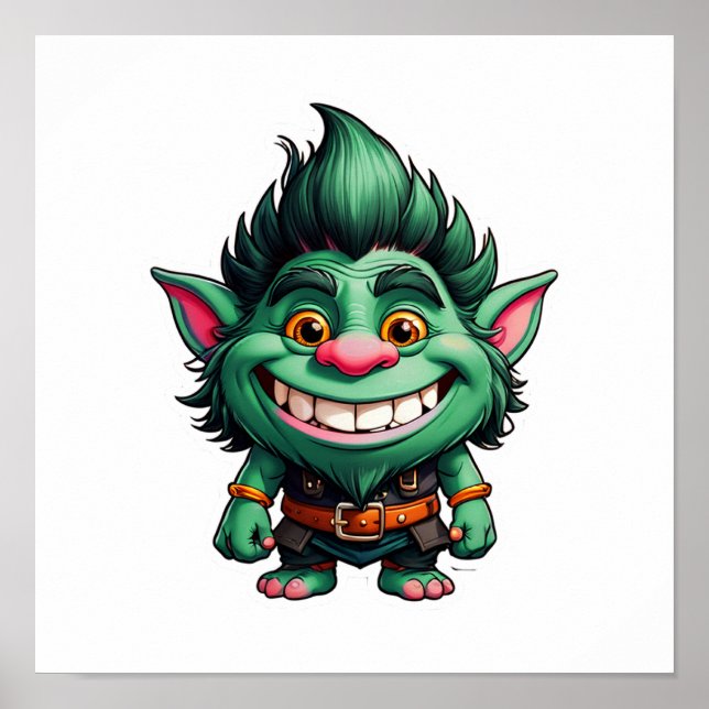 Poster Gráfico feliz de Chibi Troll (Frente)