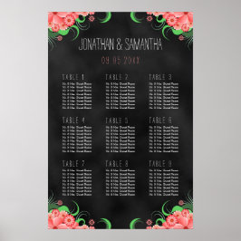 Pôster Gráfico Floral 9 Mesa preto e rosa