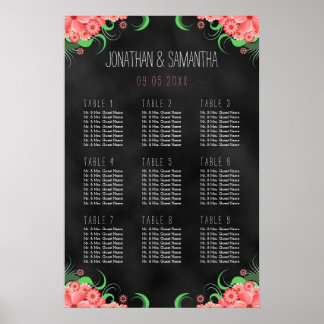 Pôster Gráfico Floral 9 Mesa preto e rosa