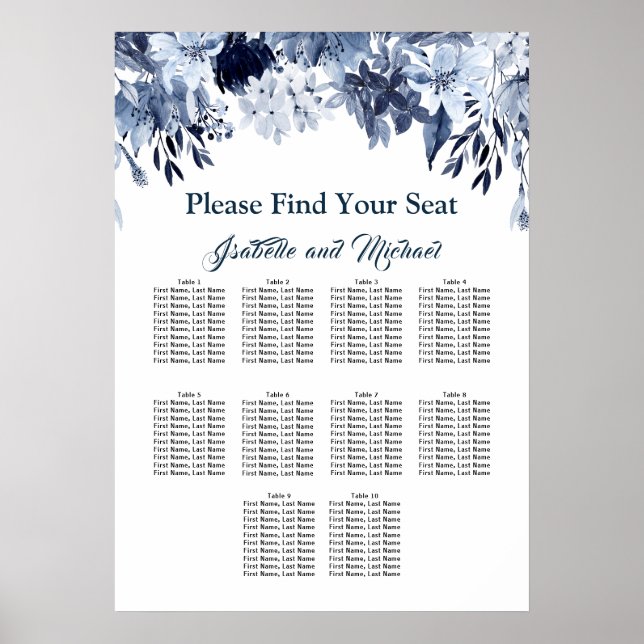 Poster Gráfico Floral Azul Grande 10 Mesas (Frente)