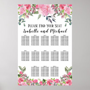 Poster Gráfico Floral de 13 Mesas com Aquarela Rosa