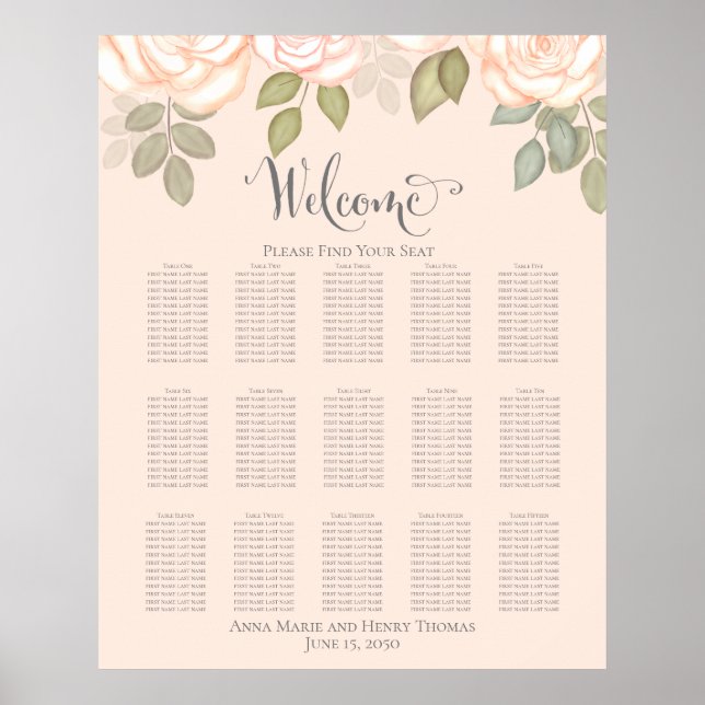 Poster Gráfico Floral de Casamento de Blush Watercolor (Frente)