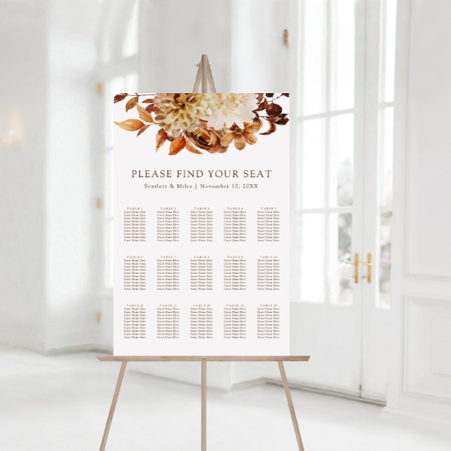 Poster Gráfico Floral de Casamento de Terracotta (Fall Terracotta Floral Wedding Seating Chart
)