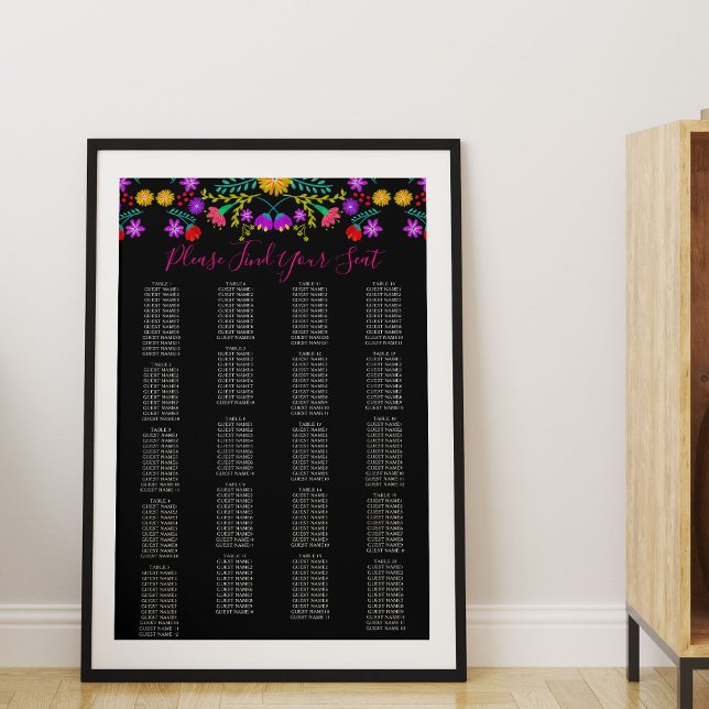 Poster Gráfico Floral de Mesa Fiesta (México) (Seating Chart with Mexican Fiesta floral theme - available printed or as printable download)